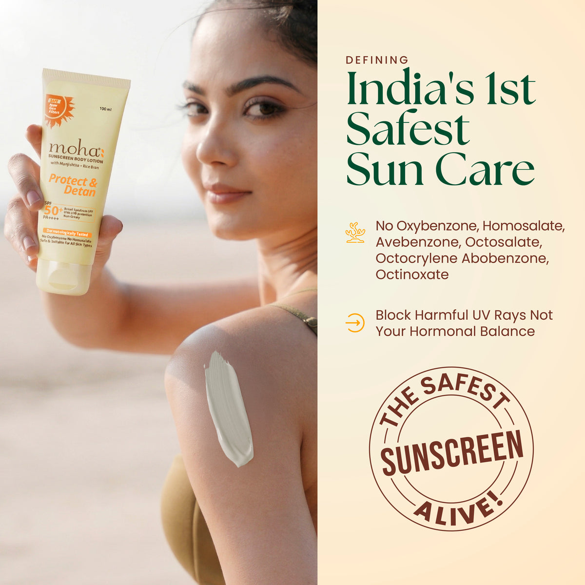 Body Sunscreen for SPF 50+ PA++++ with Safe & Photostable new gen filter & advanced skin repair botanicals