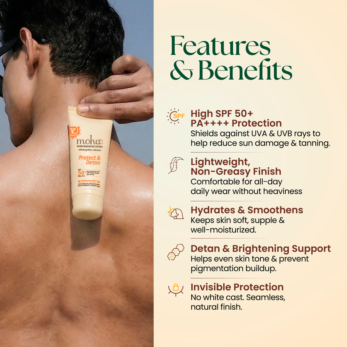 Body Sunscreen for SPF 50+ PA++++ with Safe & Photostable new gen filter & advanced skin repair botanicals